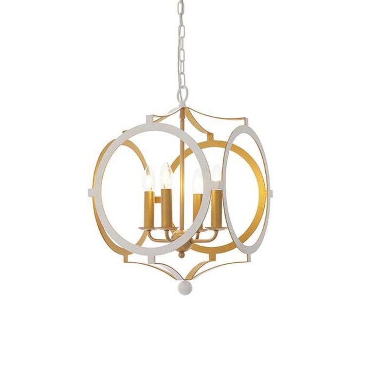 Tweed 4Lt Pendant Ceiling Light Matt White & Gold Paint - Comet Lighting