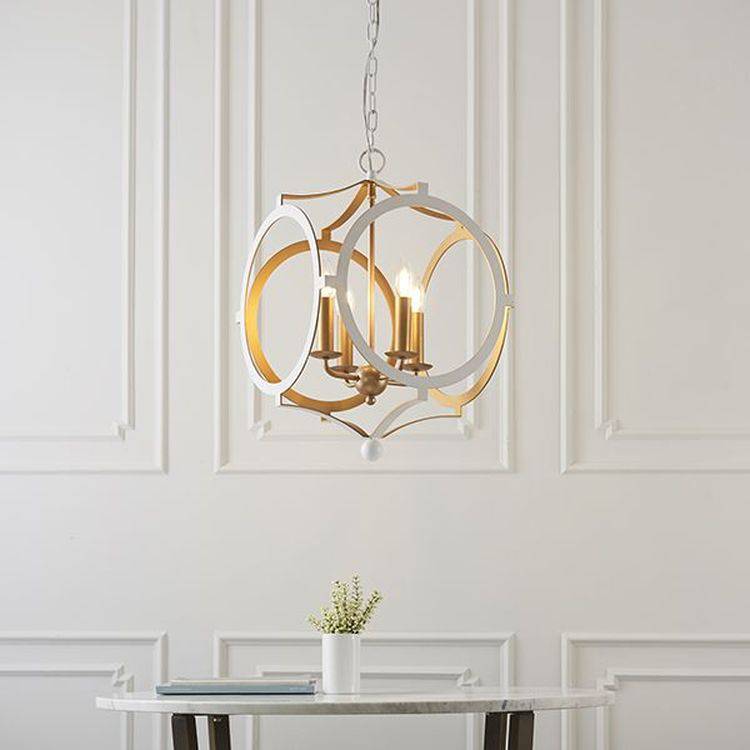 Tweed 4Lt Pendant Ceiling Light Matt White & Gold Paint - Comet Lighting