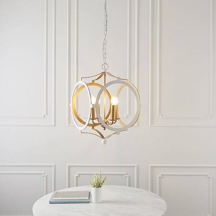 Tweed 4Lt Pendant Ceiling Light Matt White & Gold Paint - Comet Lighting