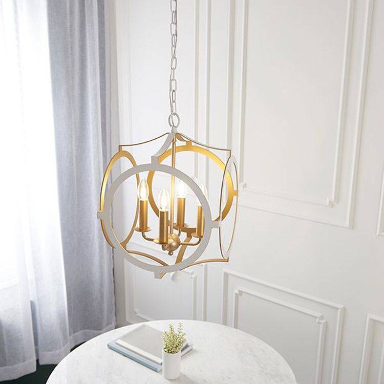 Tweed 4Lt Pendant Ceiling Light Matt White & Gold Paint - Comet Lighting