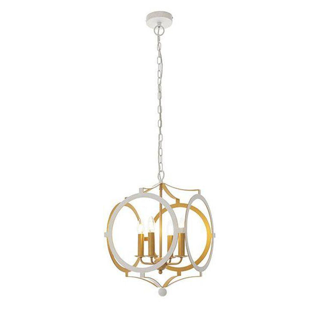 Tweed 4Lt Pendant Ceiling Light Matt White & Gold Paint - Comet Lighting