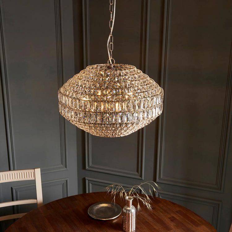 Ubangi 5Lt Pendant Ceiling Light Bright Nickel w/ Clear Crystal Glass - Comet Lighting