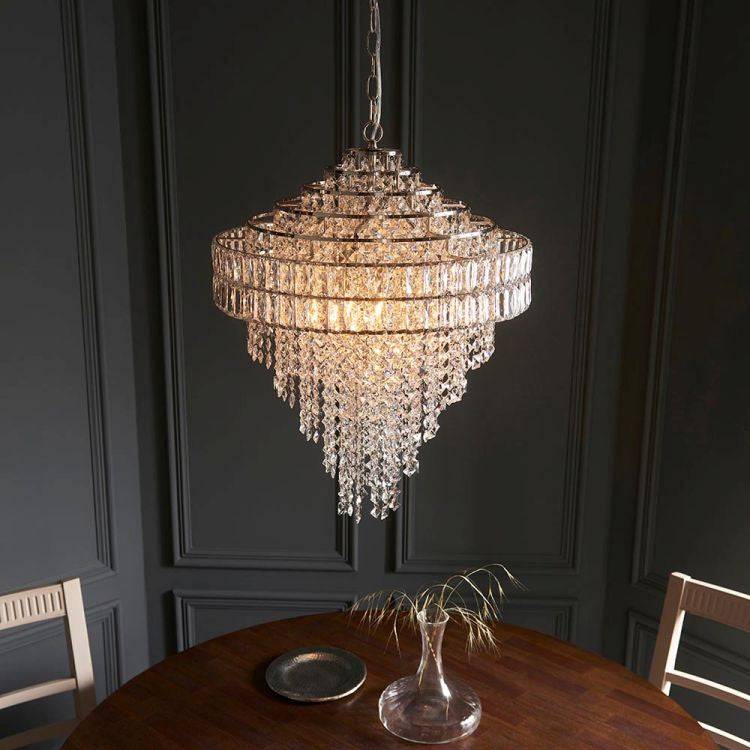 Ubangi 7Lt Chandelier Bright Nickel w/ Clear Crystal Glass - Comet Lighting