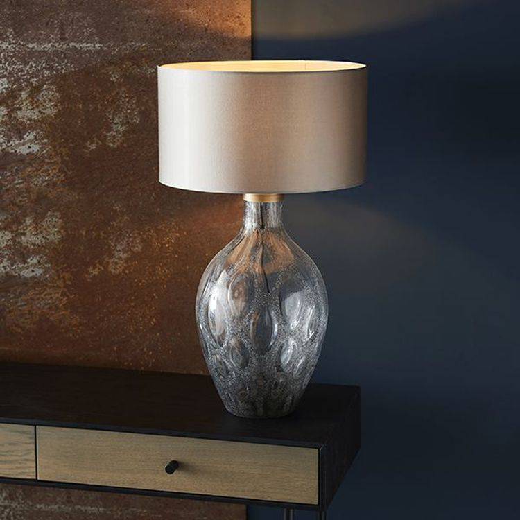 Welland Table Lamp (Base Only) Charcoal Artisan Glass & Matt Antique Brass Plate - Comet Lighting