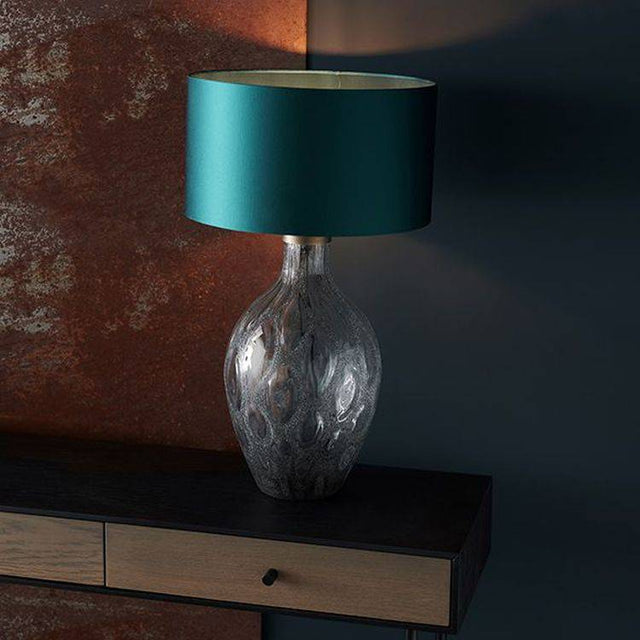 Welland Table Lamp (Base Only) Charcoal Artisan Glass & Matt Antique Brass Plate - Comet Lighting