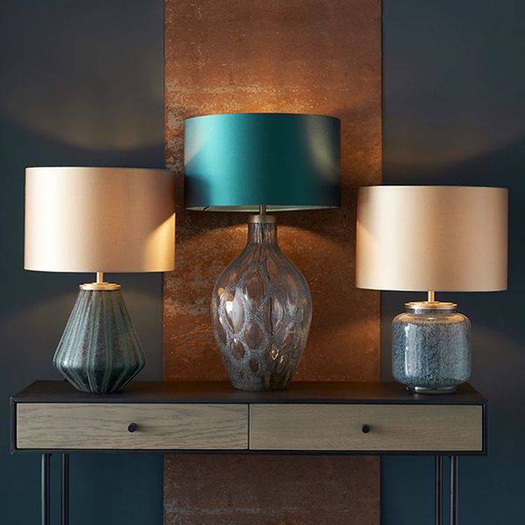 Welland Table Lamp (Base Only) Charcoal Artisan Glass & Matt Antique Brass Plate - Comet Lighting