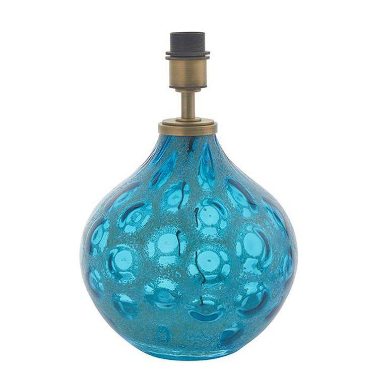 Welland Table Lamp (Base Only) Teal Artisan Glass & Matt Antique Brass Plate - Comet Lighting