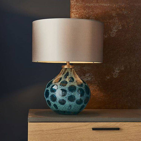 Welland Table Lamp (Base Only) Teal Artisan Glass & Matt Antique Brass Plate - Comet Lighting