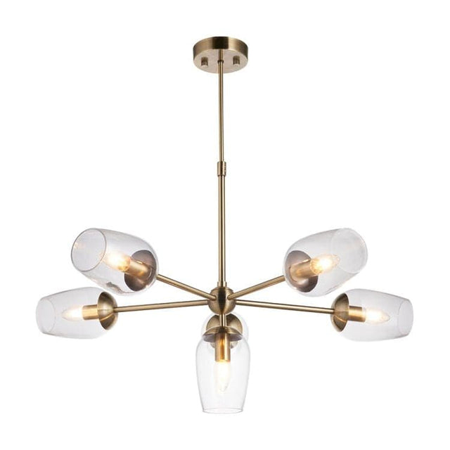 Wilmot 6Lt Pendant Ceiling Light Antique Brass w/ Clear Glass & Adjustable Stem - Comet Lighting