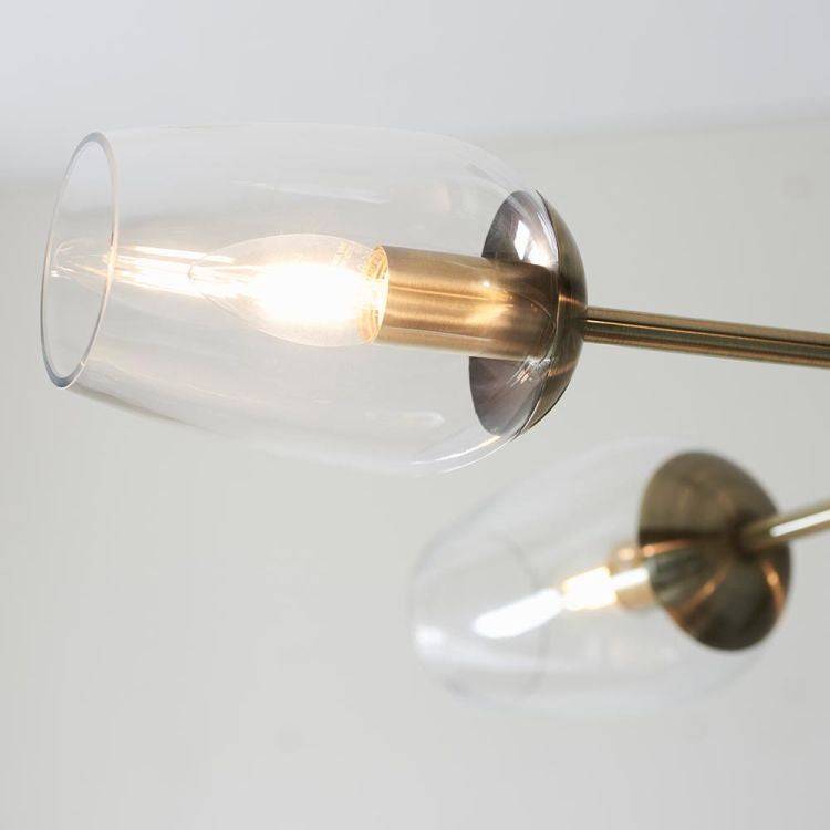 Wilmot 6Lt Pendant Ceiling Light Antique Brass w/ Clear Glass & Adjustable Stem - Comet Lighting