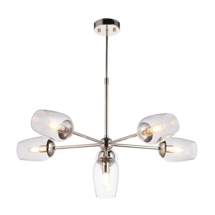 Wilmot 6Lt Pendant Ceiling Light Bright Nickel w/ Clear Glass & Adjustable Stem - Comet Lighting