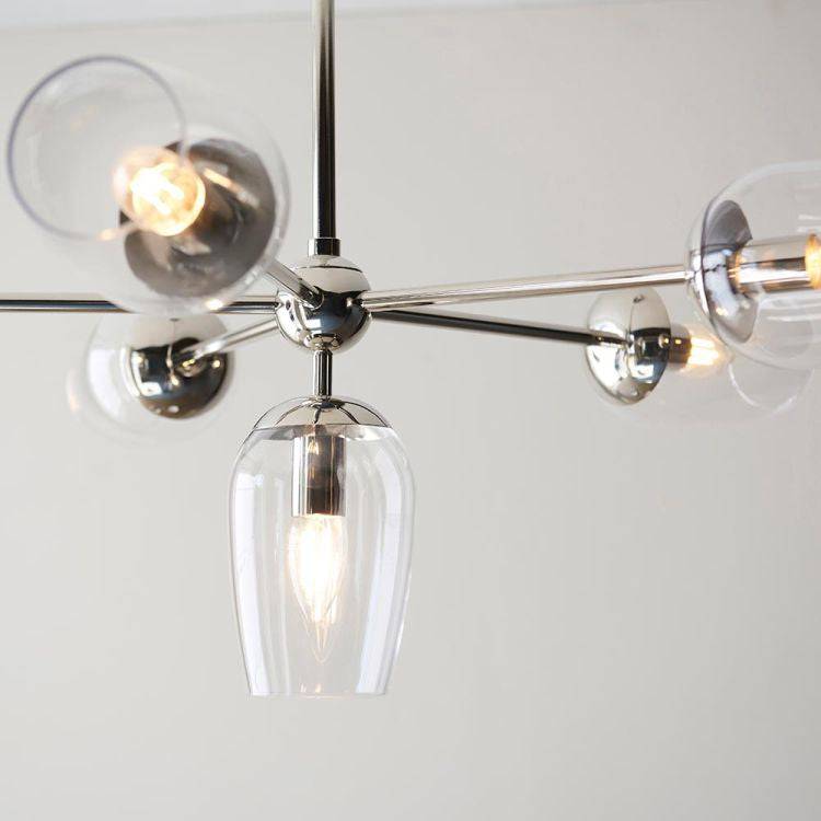 Wilmot 6Lt Pendant Ceiling Light Bright Nickel w/ Clear Glass & Adjustable Stem - Comet Lighting