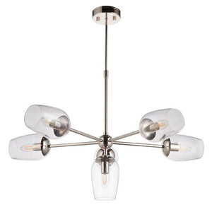Wilmot 6Lt Pendant Ceiling Light Bright Nickel w/ Clear Glass & Adjustable Stem - Comet Lighting