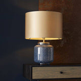 Wye Table Lamp Cobalt Glass & Gold Satin Fabric - Comet Lighting