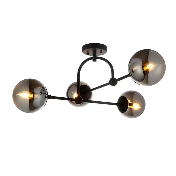 Yonne 4Lt Semi-Flush Ceiling Light Matt Black w/ Grey Tinted Glass - Comet Lighting