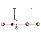 Yonne 5Lt Linear Pendant Ceiling Light Matt Black w/ Grey Tinted Glass - Comet Lighting