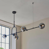 Yonne 5Lt Linear Pendant Ceiling Light Matt Black w/ Grey Tinted Glass - Comet Lighting