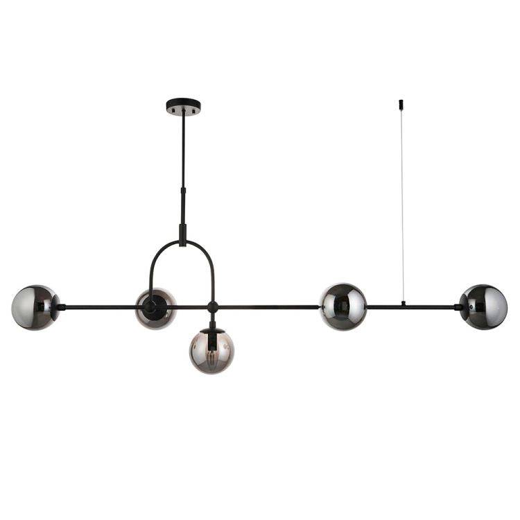 Yonne 5Lt Linear Pendant Ceiling Light Matt Black w/ Grey Tinted Glass - Comet Lighting