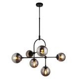 Yonne 6Lt Pendant Ceiling Light Matt Black w/ Grey Tinted Glass - Comet Lighting