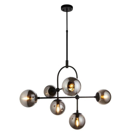 Yonne 6Lt Pendant Ceiling Light Matt Black w/ Grey Tinted Glass - Comet Lighting