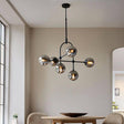 Yonne 6Lt Pendant Ceiling Light Matt Black w/ Grey Tinted Glass - Comet Lighting