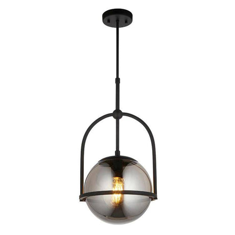 Yonne Pendant Ceiling Light Matt Black w/ Grey Tinted Glass - Comet Lighting