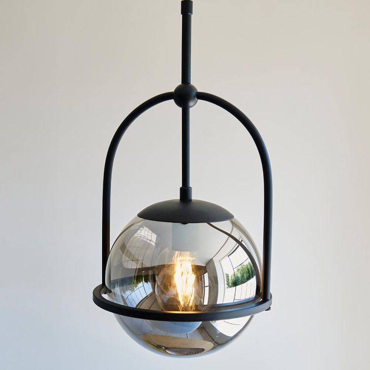 Yonne Pendant Ceiling Light Matt Black w/ Grey Tinted Glass - Comet Lighting