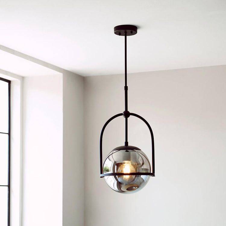 Yonne Pendant Ceiling Light Matt Black w/ Grey Tinted Glass - Comet Lighting