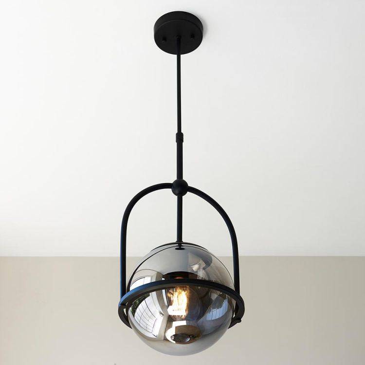 Yonne Pendant Ceiling Light Matt Black w/ Grey Tinted Glass - Comet Lighting