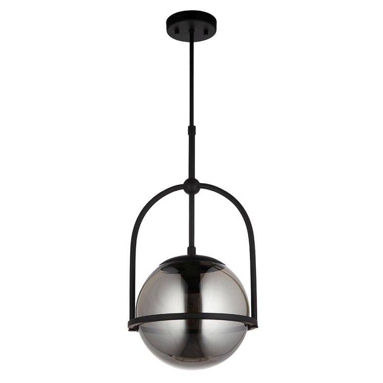 Yonne Pendant Ceiling Light Matt Black w/ Grey Tinted Glass - Comet Lighting