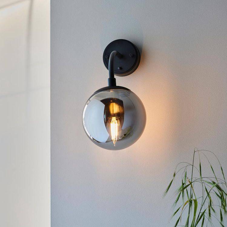 Yonne Wall Light Matt Black w/ Grey Tinted Glass - Comet Lighting