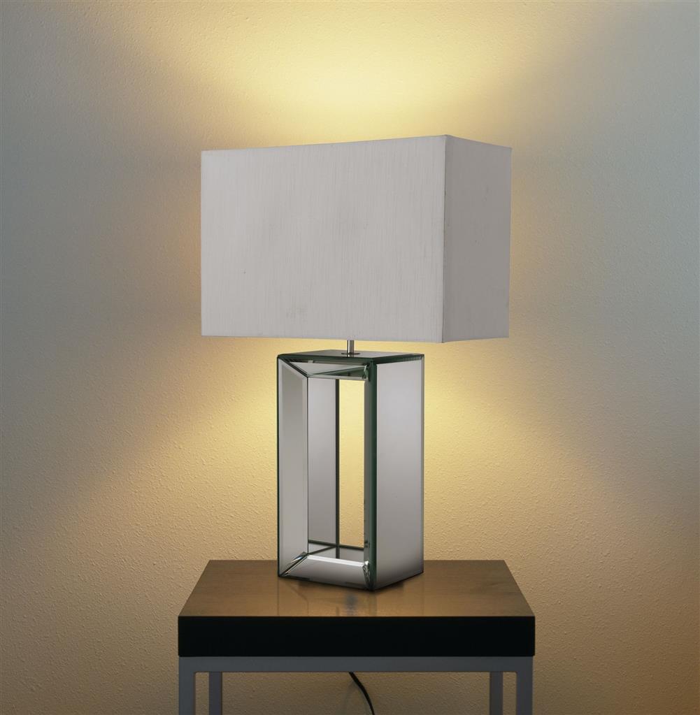 Searchlight Mirror Reflection Table Lamp White Silk Shade