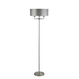 Georgeham 3Lt Floor Lamp Satin Silver w/ Silver Faux Silk Shade