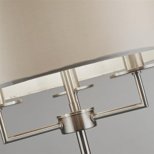 Georgeham 3Lt Floor Lamp Satin Silver w/ Silver Faux Silk Shade - Comet Lighting