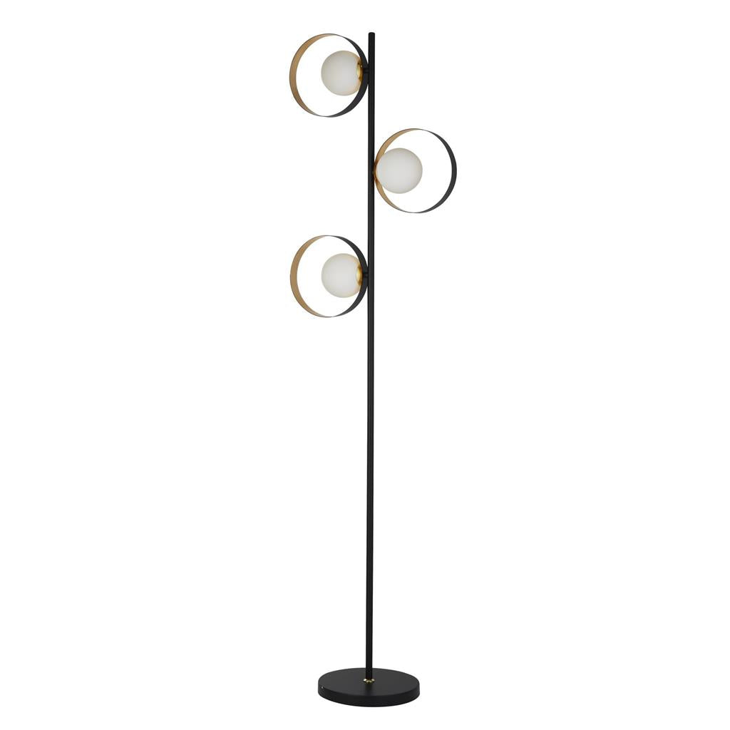 Orbital Floor Lamp - Black Metal, Gold Leaf & Opal Glass