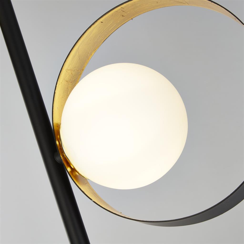 Orbital Floor Lamp - Black Metal, Gold Leaf & Opal Glass - Comet Lighting