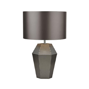 Tableau Table Lamp Smoked Glass w/ Grey Drum Shade - Comet Lighting