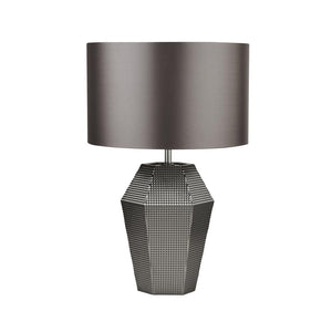 Tableau Table Lamp Smoked Glass w/ Grey Drum Shade - Comet Lighting