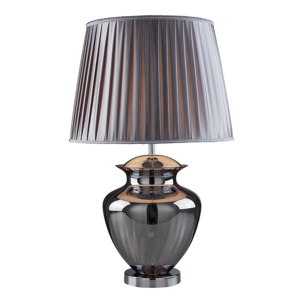 Elina Table Lamp - Chrome, Smoked Glass & Pewter Shade - Comet Lighting