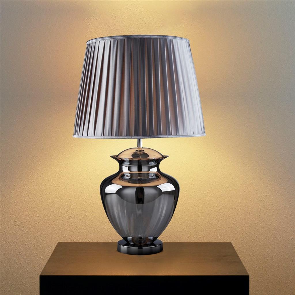 Elina Table Lamp - Chrome, Smoked Glass & Pewter Shade