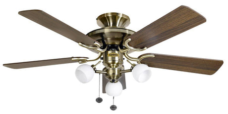 Mayfair Combi 42inch Ceiling Fan with Light Antique Brass & Dark Oak - Comet Lighting