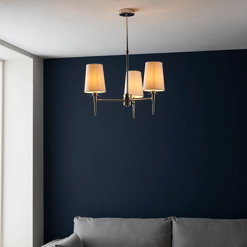 Derwent 3Lt Pendant Ceiling Light Bright Nickel w/ Tapered Shades