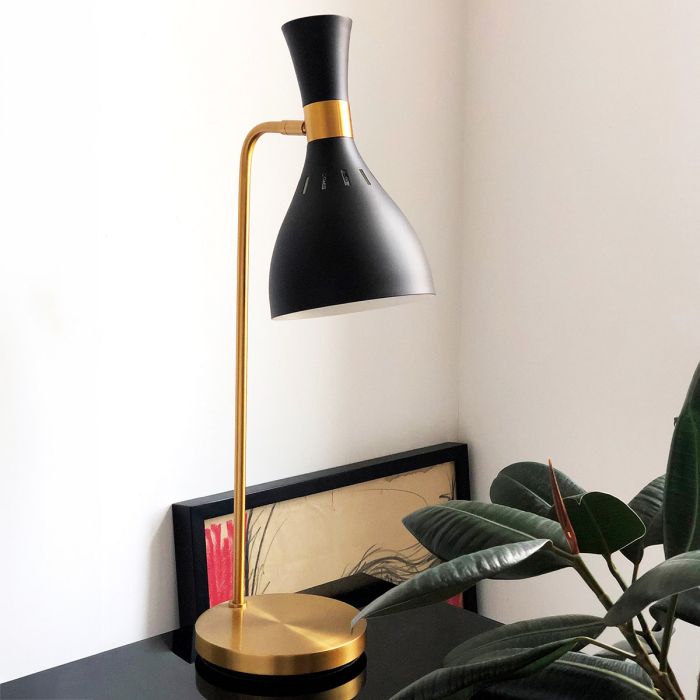 Joan 1 Light Table Lamp - Midnight Black & Burnished Brass