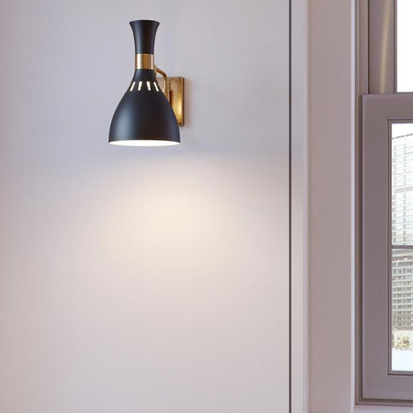Joan 1 Light Wall Light - Midnight Black & Burnished Brass - Comet Lighting