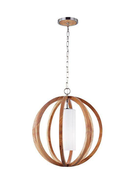 Allier 1-Light Small Pendant Ceiling Light Light Wood/Brushed Steel - Comet Lighting