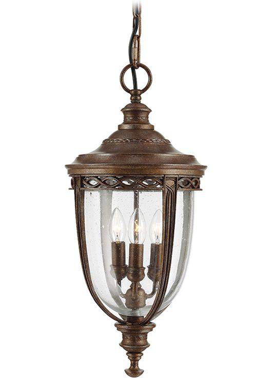 English Bridle Outdoor 3-LIght Large Chain Lantern British Bronze - Comet Lighting