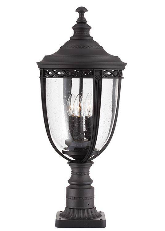 English Bridle Outdoor 3-LIght Large Pedestal Black - Comet Lighting