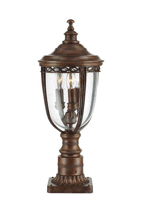 English Bridle Outdoor 3-LIght Medium Pedestal British Bronze - Comet Lighting