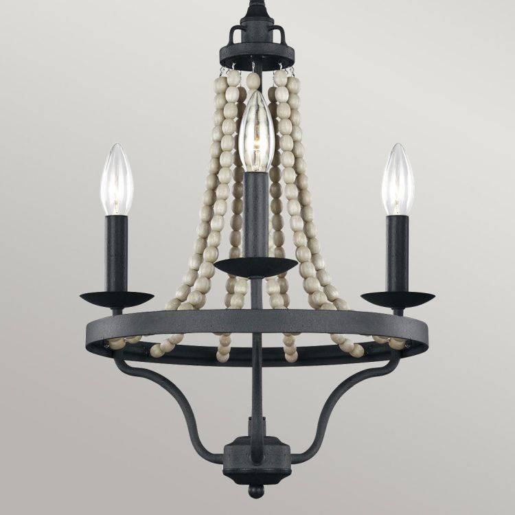 Nori 3 Light Chandelier Dark Weathered Zinc with Driftwood Grey - Comet Lighting