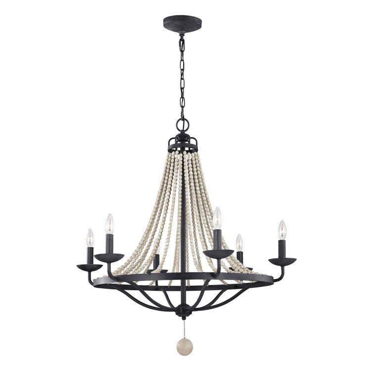 Nori 6 Light Chandelier Dark Weathered Zinc with Driftwood Grey - Comet Lighting